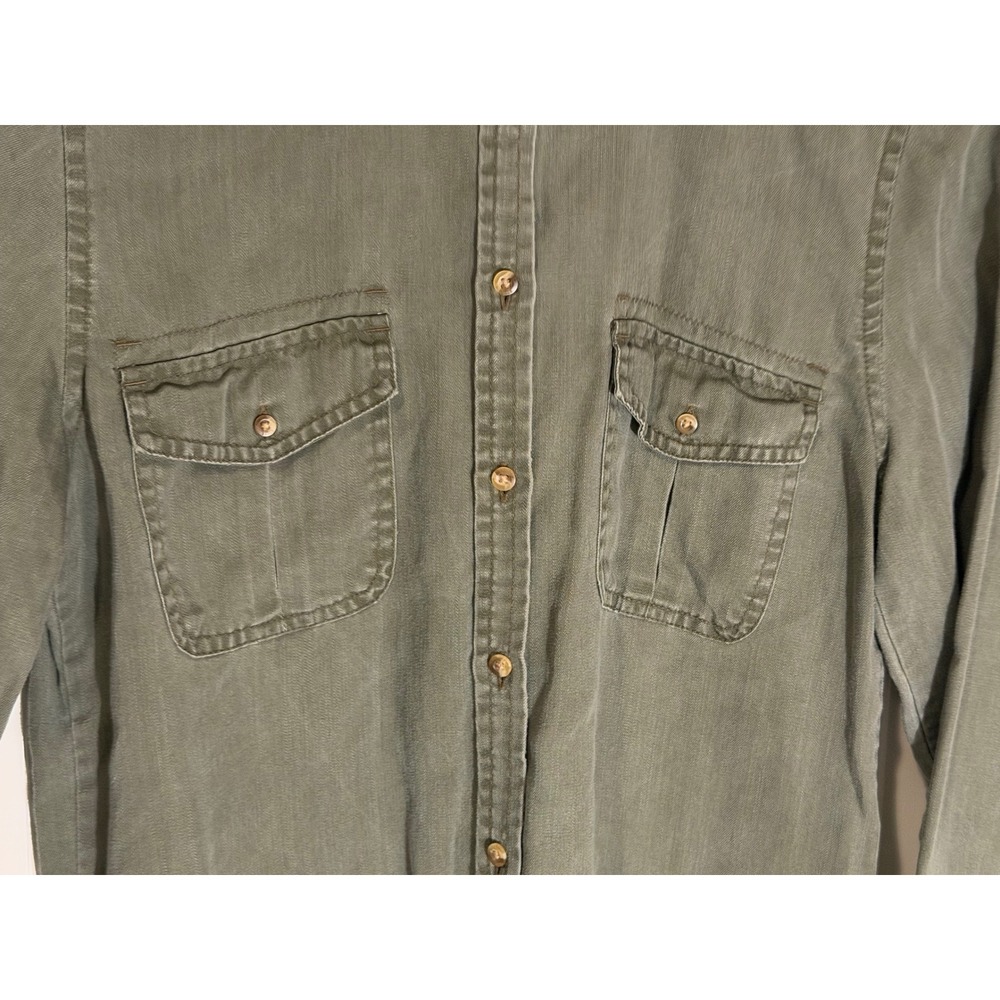 American Eagle Outfitters Mens Olive Green Lyocell Long Sleeve Utility Shirt S - Picture 2 of 5